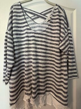 Striped Black and White Crisscross Back Women’s Top